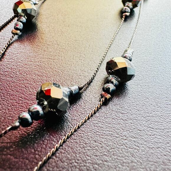 Da Vinci Jewelry Set Necklace and Earrings Glass Beads Black Metal - Picture 4 of 5